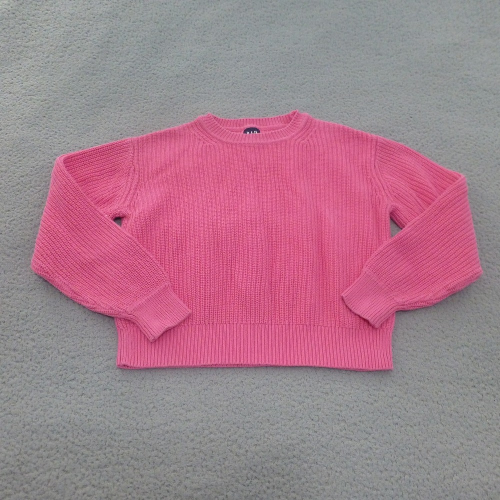 GAP Sweater Womens Medium Pink Cotton Shaker Stitch Knit Crewneck Pullover